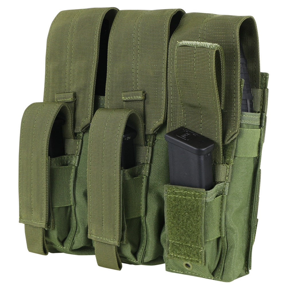 Funda KANGAROO para 3 cargadores AK en verde, compatible con sistema MOLLE y cierre de velcro
