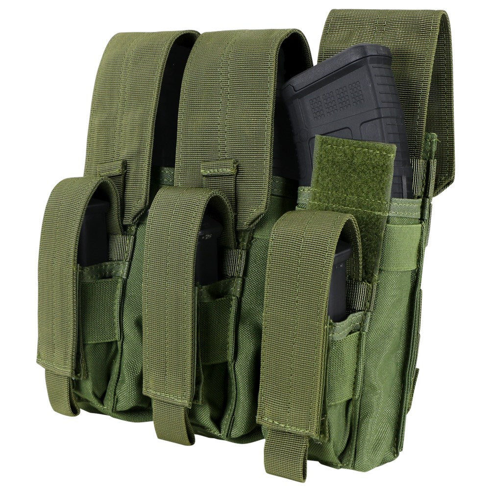 Funda KANGAROO para 3 cargadores AK en verde, compatible con sistema MOLLE y cierre de velcro
