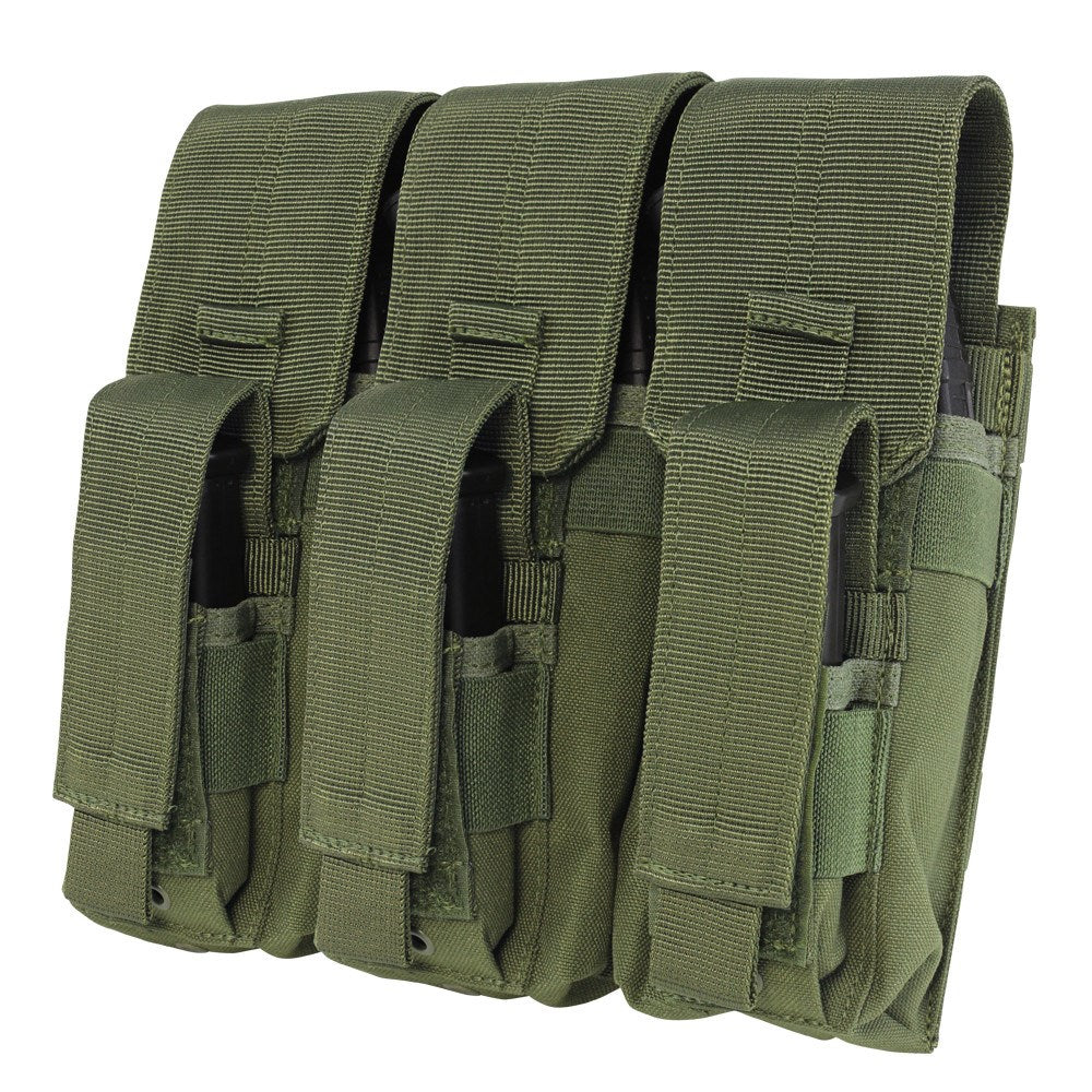 Funda KANGAROO para 3 cargadores AK en verde, compatible con sistema MOLLE y cierre de velcro