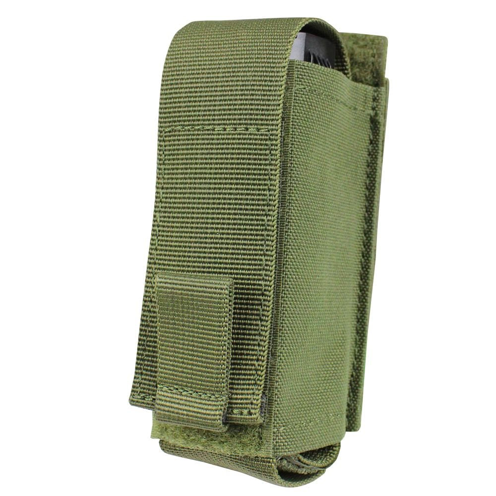 Funda OC para spray COYOTE con correa trasera de 10 cm compatible MOLLE/PALS y solapa con velcro