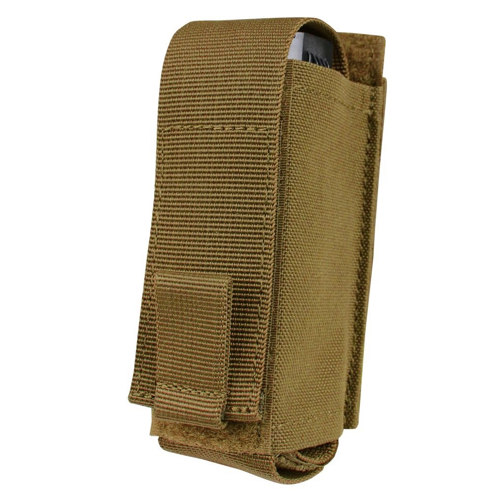 Funda OC para spray COYOTE con correa trasera de 10 cm compatible MOLLE/PALS y solapa con velcro