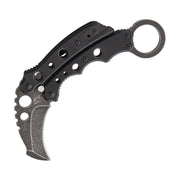 Cuchillo balisong Karambit Vuja DE negro, hoja 5,1 cm, mango G-10 y clip de bolsillo
