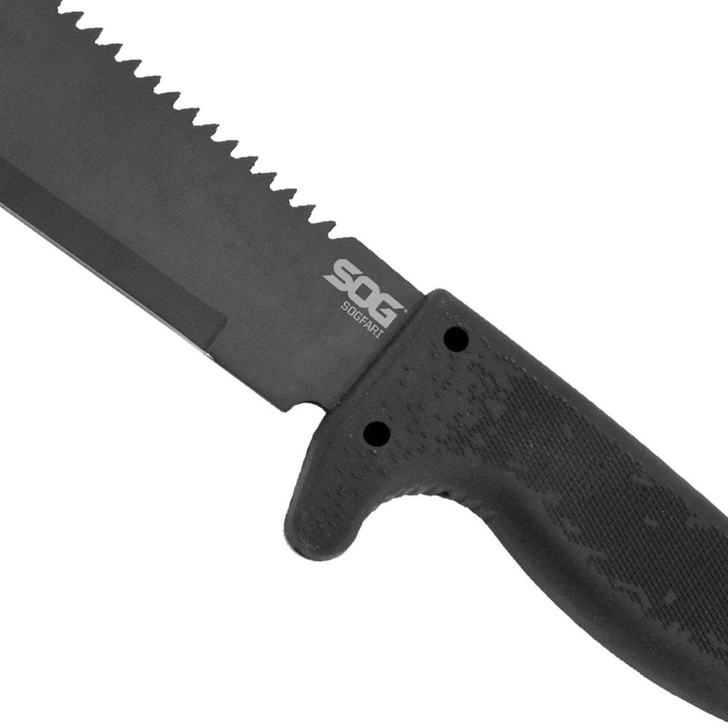 Machete SOGfari Tanto 25,4 cm, hoja lisa ennegrecida 3Cr13, mango Kraton y funda