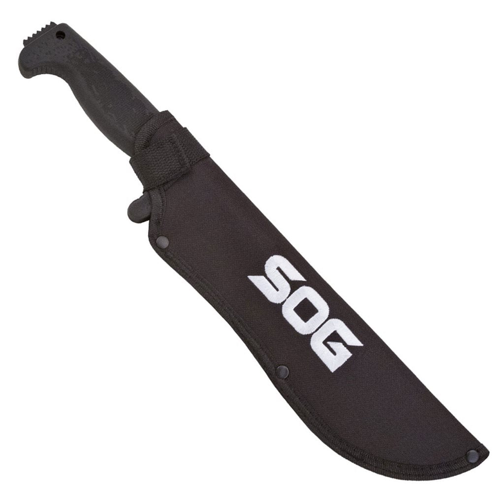 Machete SOGfari Tanto 25,4 cm, hoja lisa ennegrecida 3Cr13, mango Kraton y funda