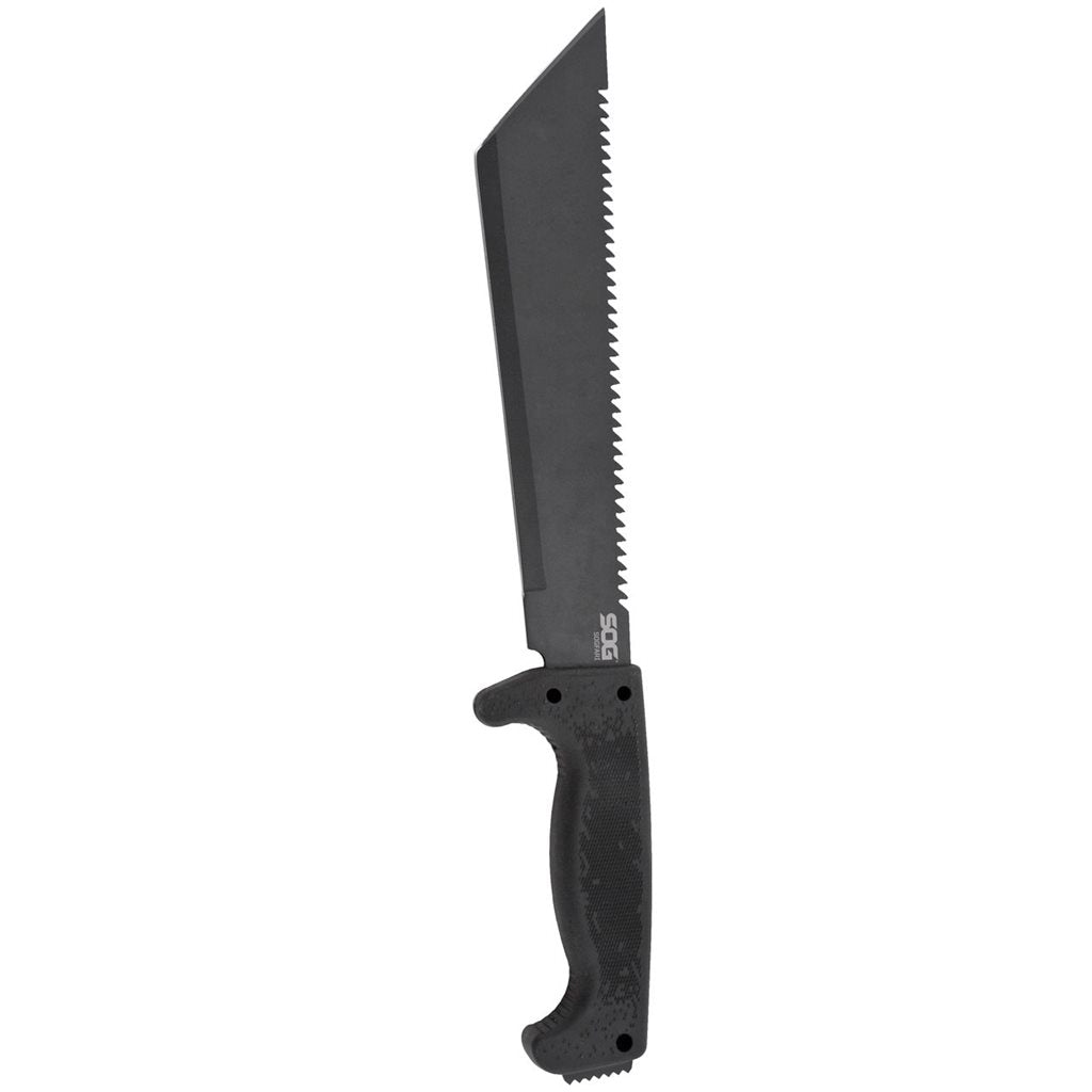 Machete SOGfari Tanto 25,4 cm, hoja lisa ennegrecida 3Cr13, mango Kraton y funda