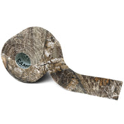 Rollo de cinta de camuflaje CAMO FORM MOSSY OAK OBSESSION mostrando el patrón y las dimensiones 366 x 5 cm