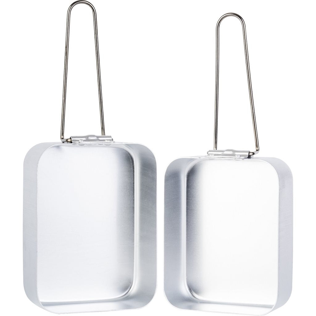 Juego de cocina de campaña MESS de aluminio para 1 persona, dos piezas con asas abatibles