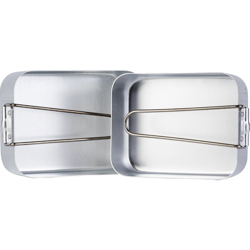Juego de cocina de campaña MESS de aluminio para 1 persona, dos piezas con asas abatibles