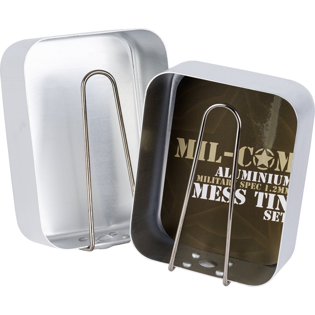 Juego de cocina de campaña MESS de aluminio para 1 persona, dos piezas con asas abatibles