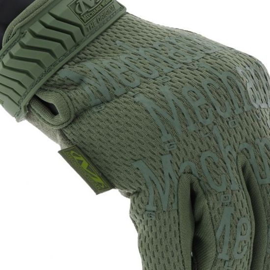 Guantes MECHANIX ORIGINA en verde claro, vista de la palma y materiales