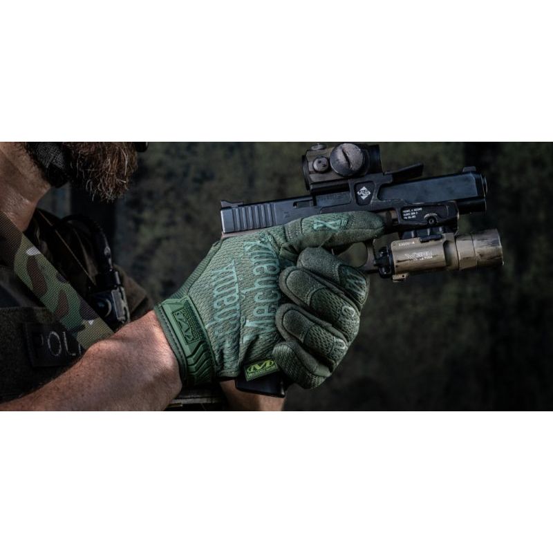 Guantes MECHANIX ORIGINA en verde claro, vista de la palma y materiales