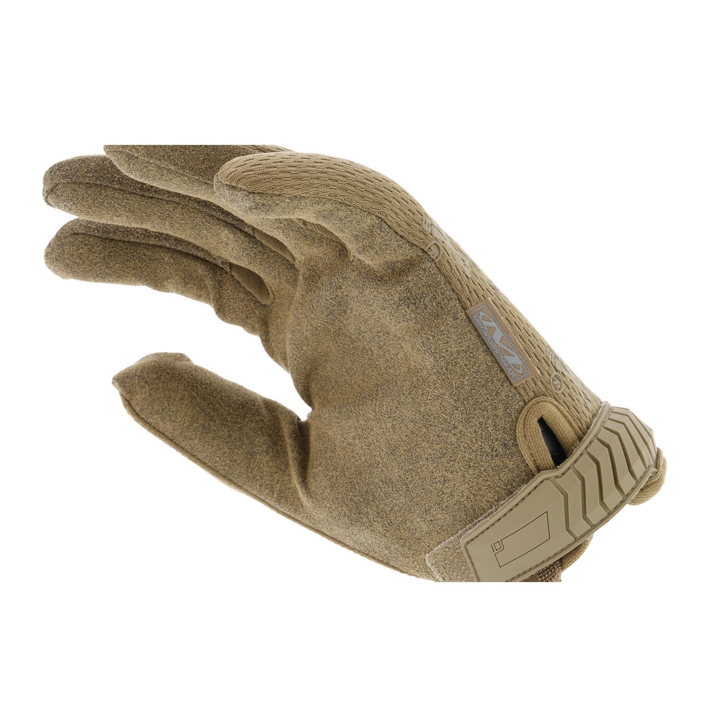 Guantes Mechanix Original Coyote mostrando palma de Clarino y dorso de Spandex