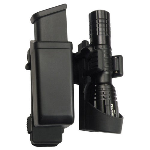 Funda giratoria MOLLE para cargador 9mm Luger y linterna, doble de plástico con adaptador