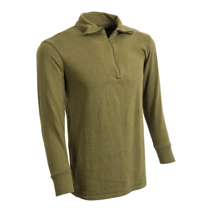Camiseta BW verde con cuello alto y cremallera, usada