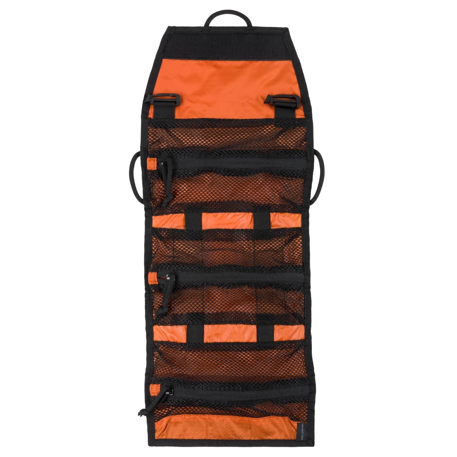 Organizador TRIP ROLL enrollable negro con tres bolsillos de malla y elásticos, 100% nylon