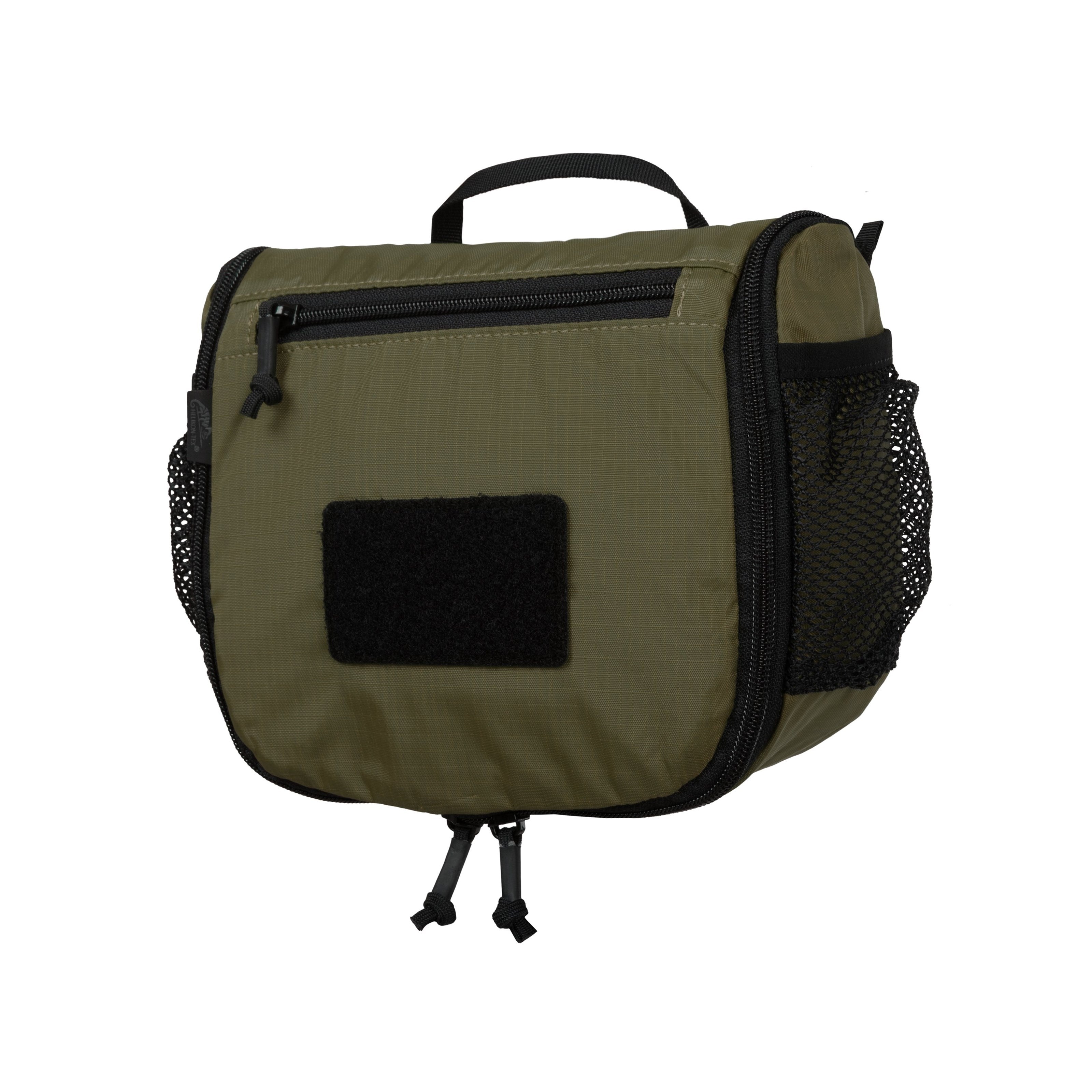 Bolsa TRAVEL para artículos de aseo OLIVE GREEN/NEGRO de Helikon-Tex con bolsillos de malla y espejo desmontable