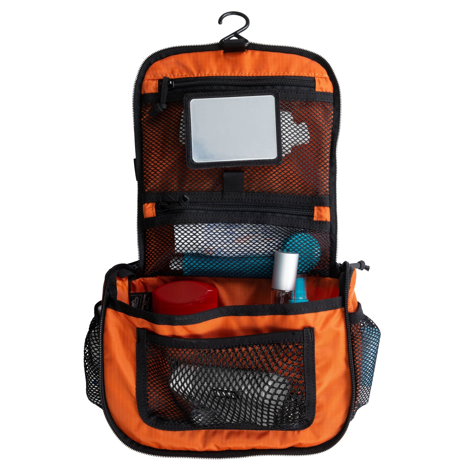 Bolsa TRAVEL para artículos de aseo OLIVE GREEN/NEGRO de Helikon-Tex con bolsillos de malla y espejo desmontable