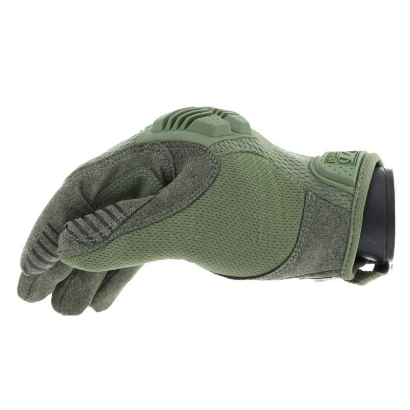 Guantes Mechanix M-Pact verde brillante con protecciones de EVA en el dorso y relleno de gel en la palma