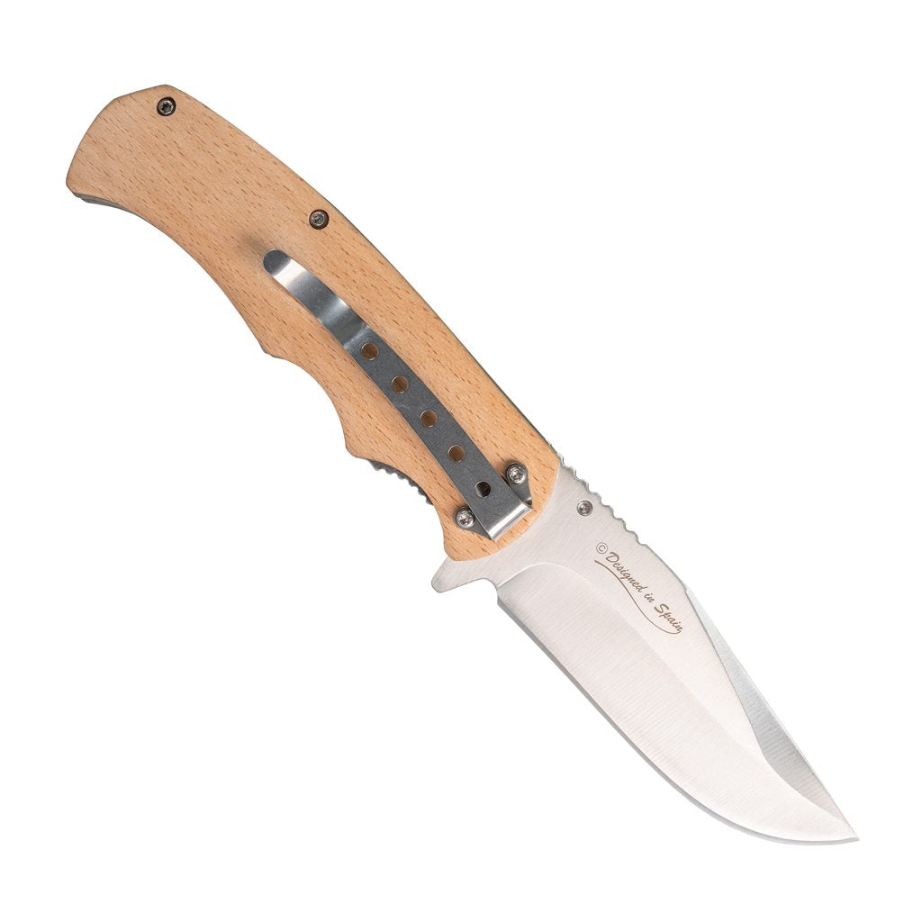Navaja plegable MILITARY RANGE con mango de madera y hoja lisa 8,8 cm