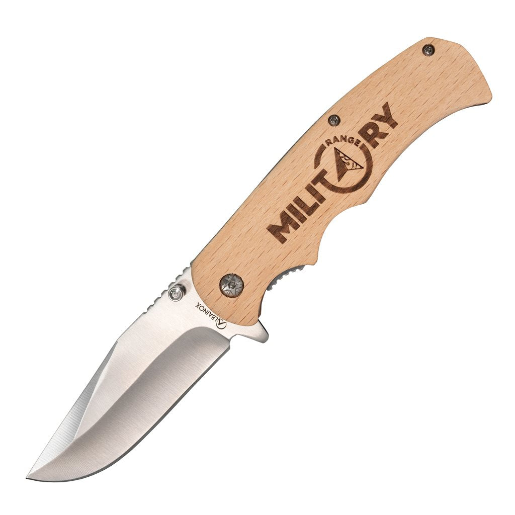 Navaja plegable MILITARY RANGE con mango de madera y hoja lisa 8,8 cm