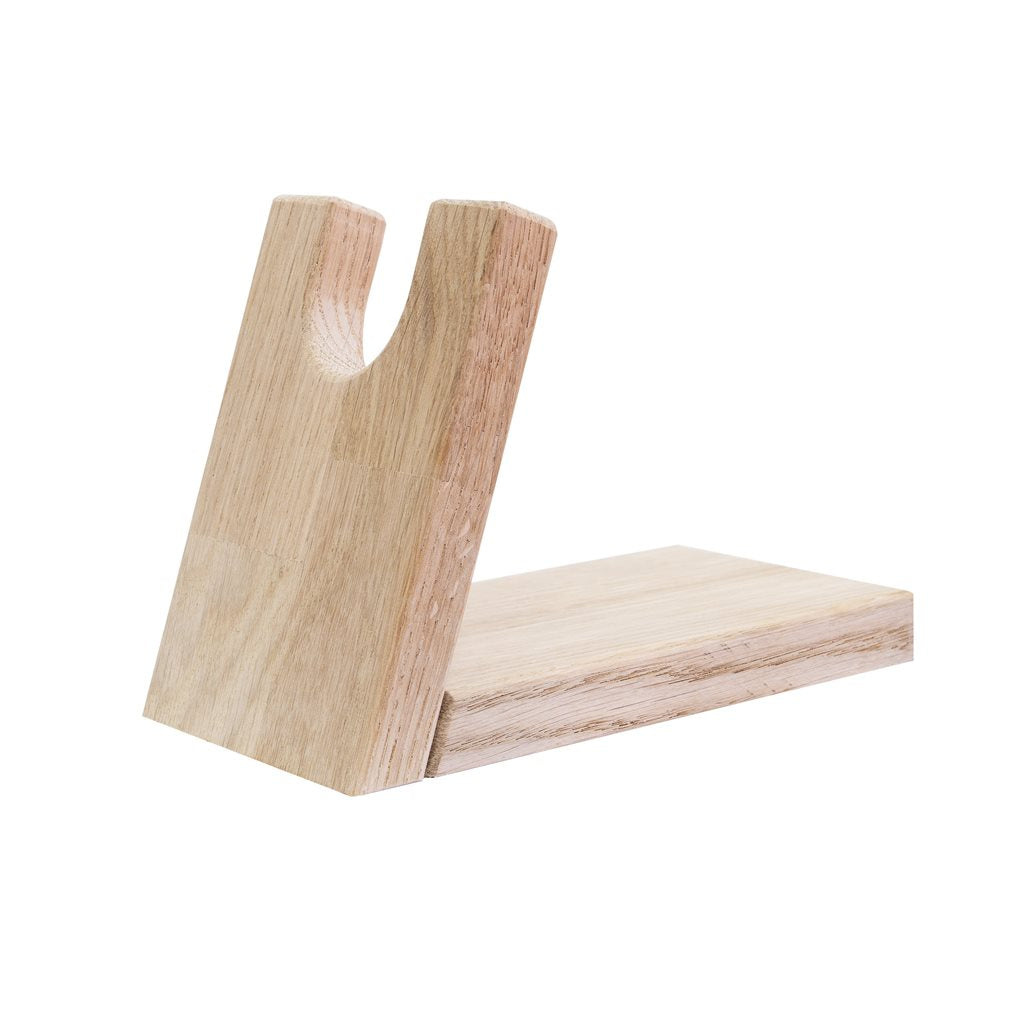 Soporte de madera artesanal para pistola o revólver en roble macizo, dimensiones 12x17,5x9 cm, apertura 3,6 cm