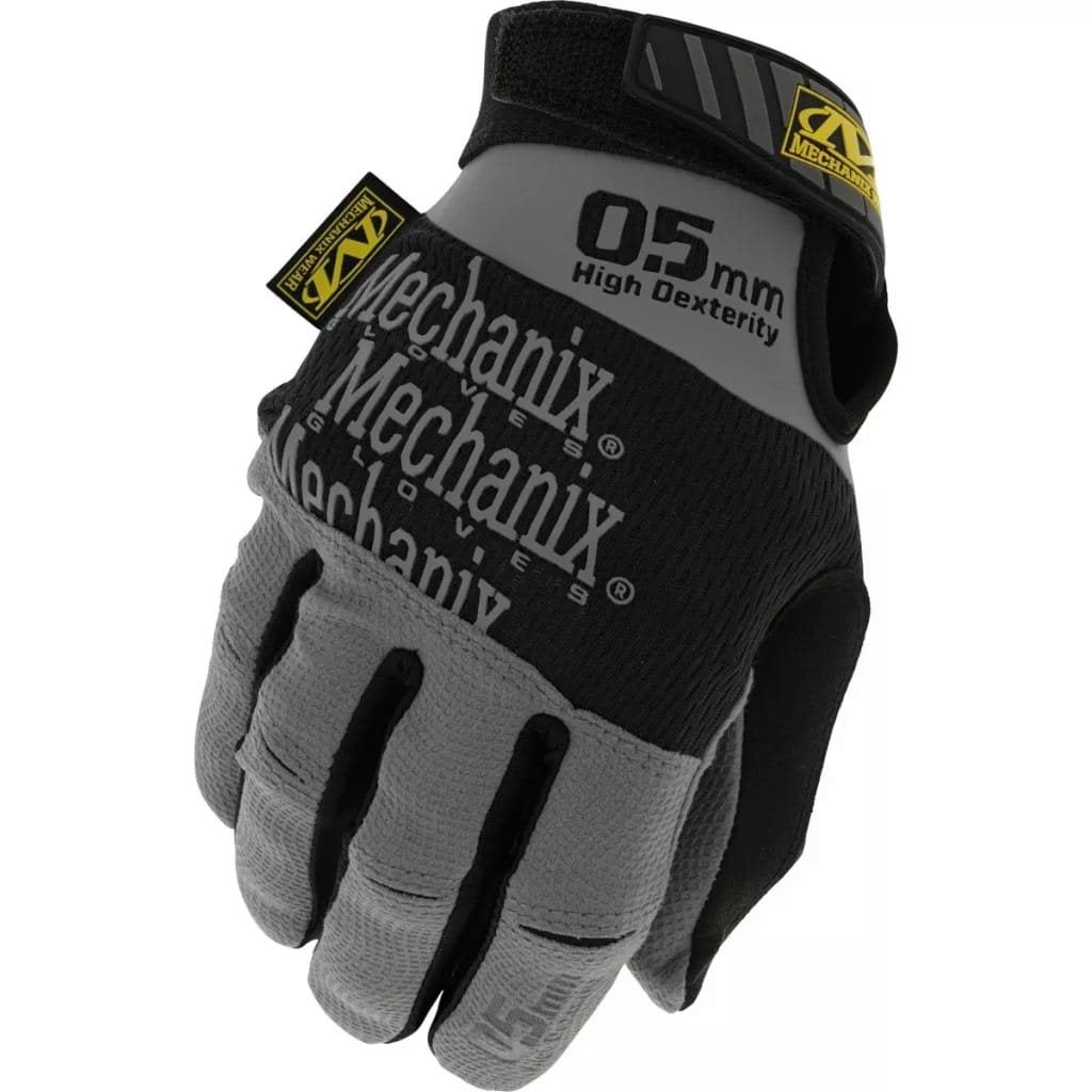 Guantes Mechanix Specialty 0,5 mm en negro y gris, guantes de tiro