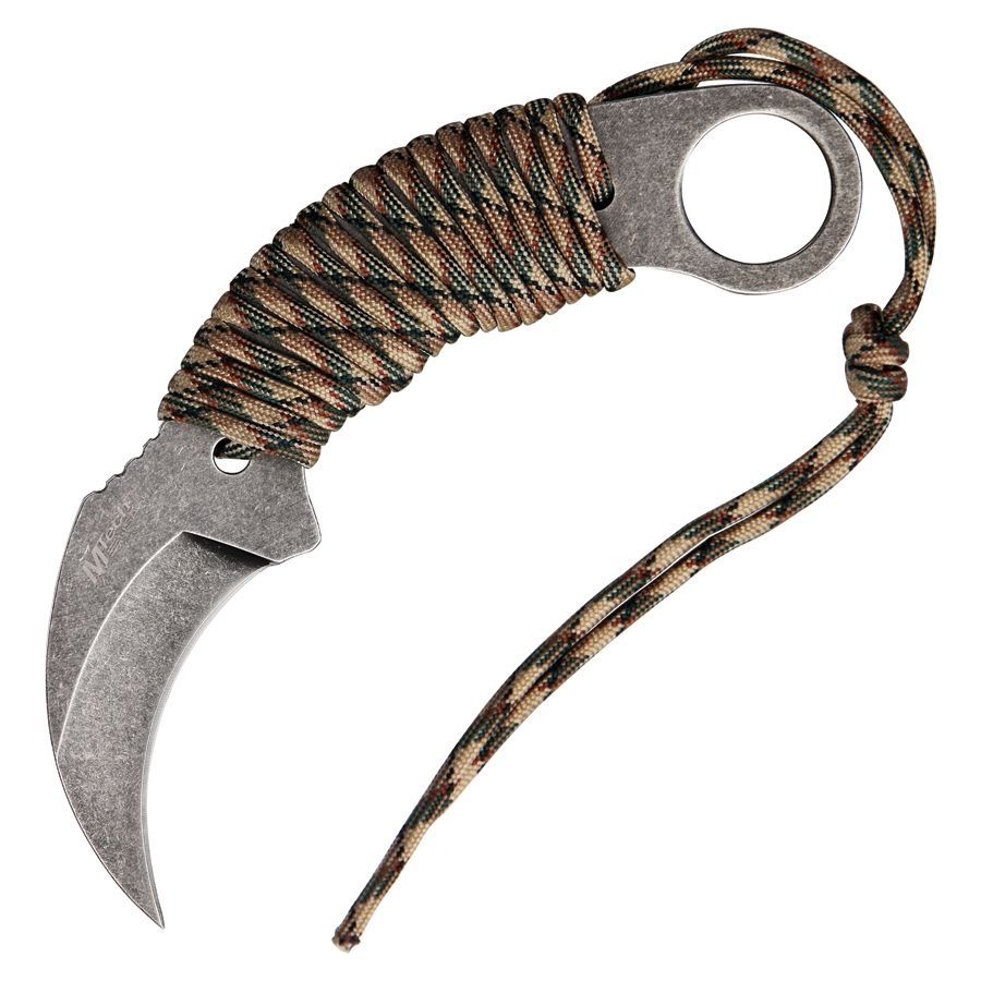Karambit WOODLAND MTech, acero 440, mango paracord y funda de cinturón