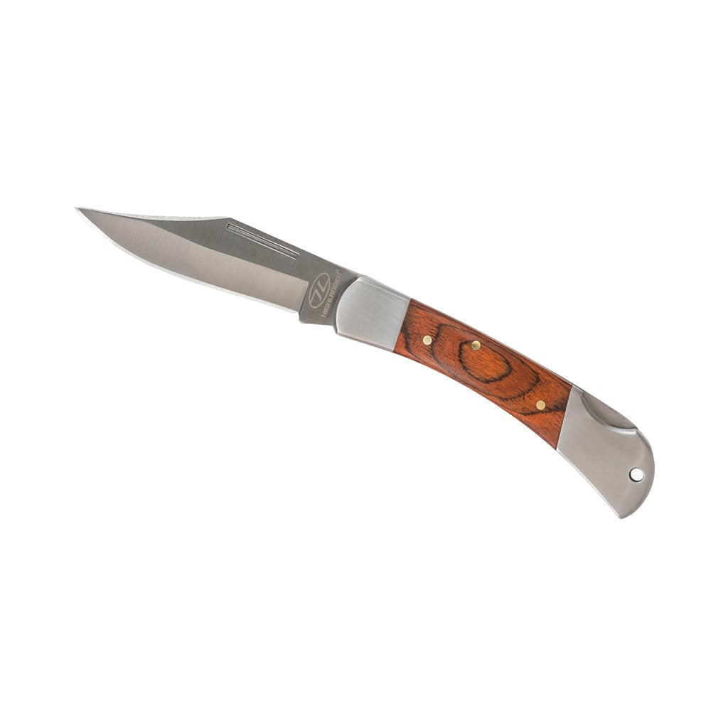 Cuchillo plegable KINGFISHER 8,5 cm con mango de madera y acero inoxidable y funda de cinturón
