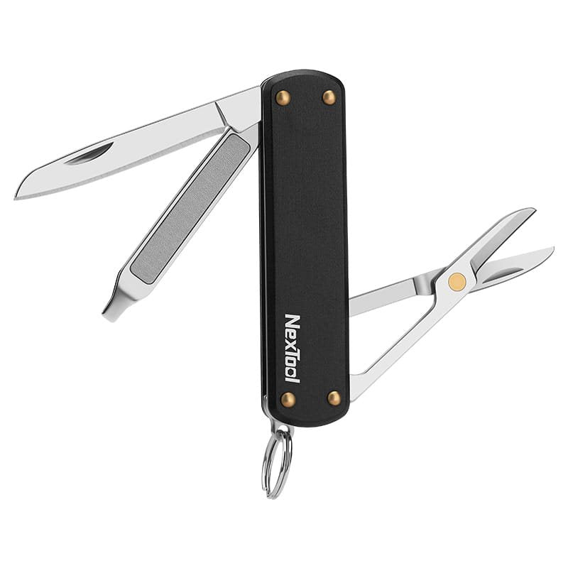 Navaja de bolsillo mini multifunción negra, diseño minimalista