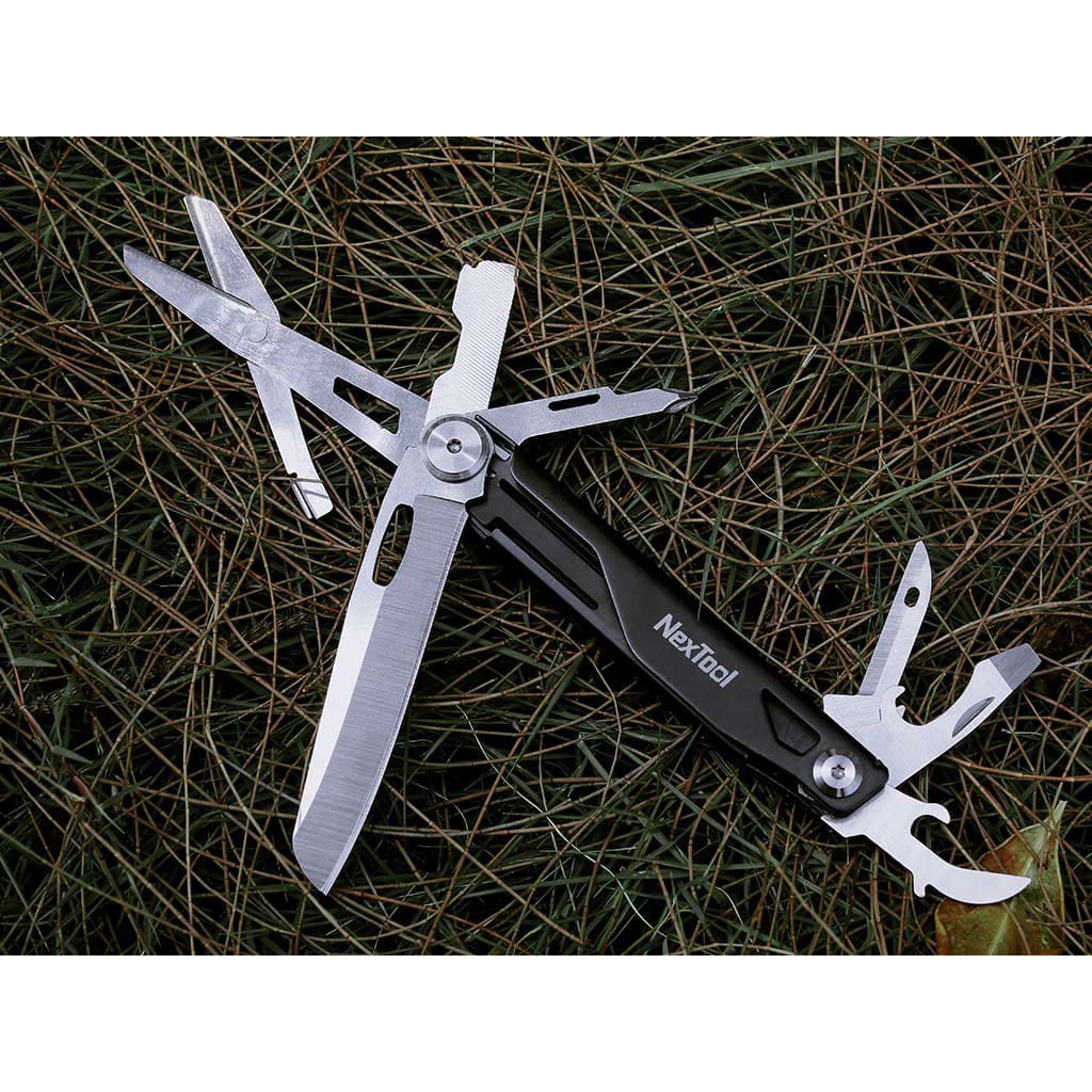 Navaja de bolsillo NexTool EDC Knight negra con 12 funciones y clip tactico