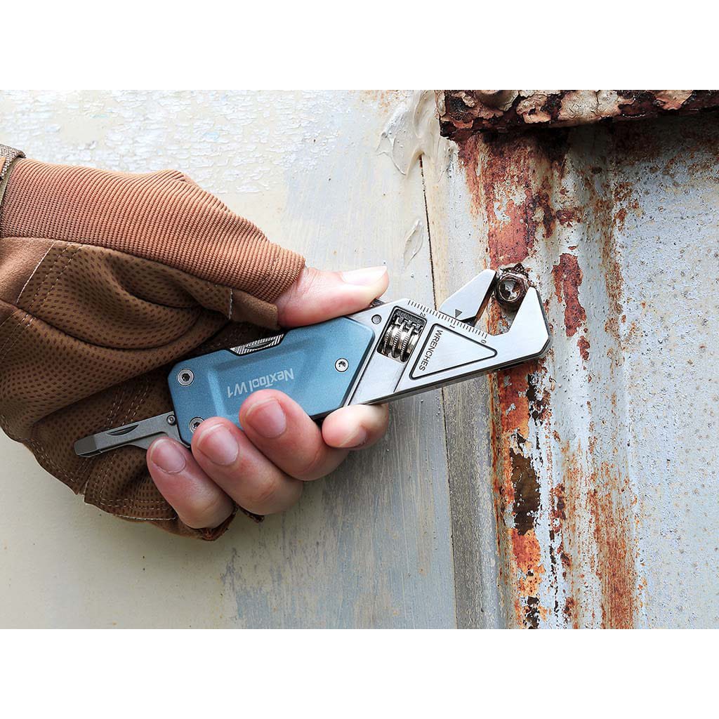 Multiherramienta NexTool W1 azul con llave francesa y 6 funciones integradas, cuerpo de acero inoxidable