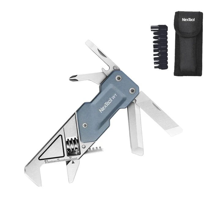 Multiherramienta NexTool W1 azul con llave ajustable y set de bits