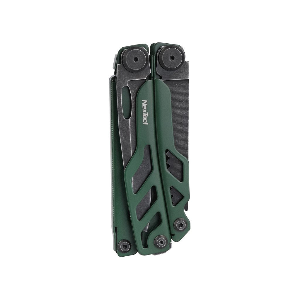 Alicates multifuncion FLAGSHIP PRO en verde con tijeras de muelle y varias herramientas integradas