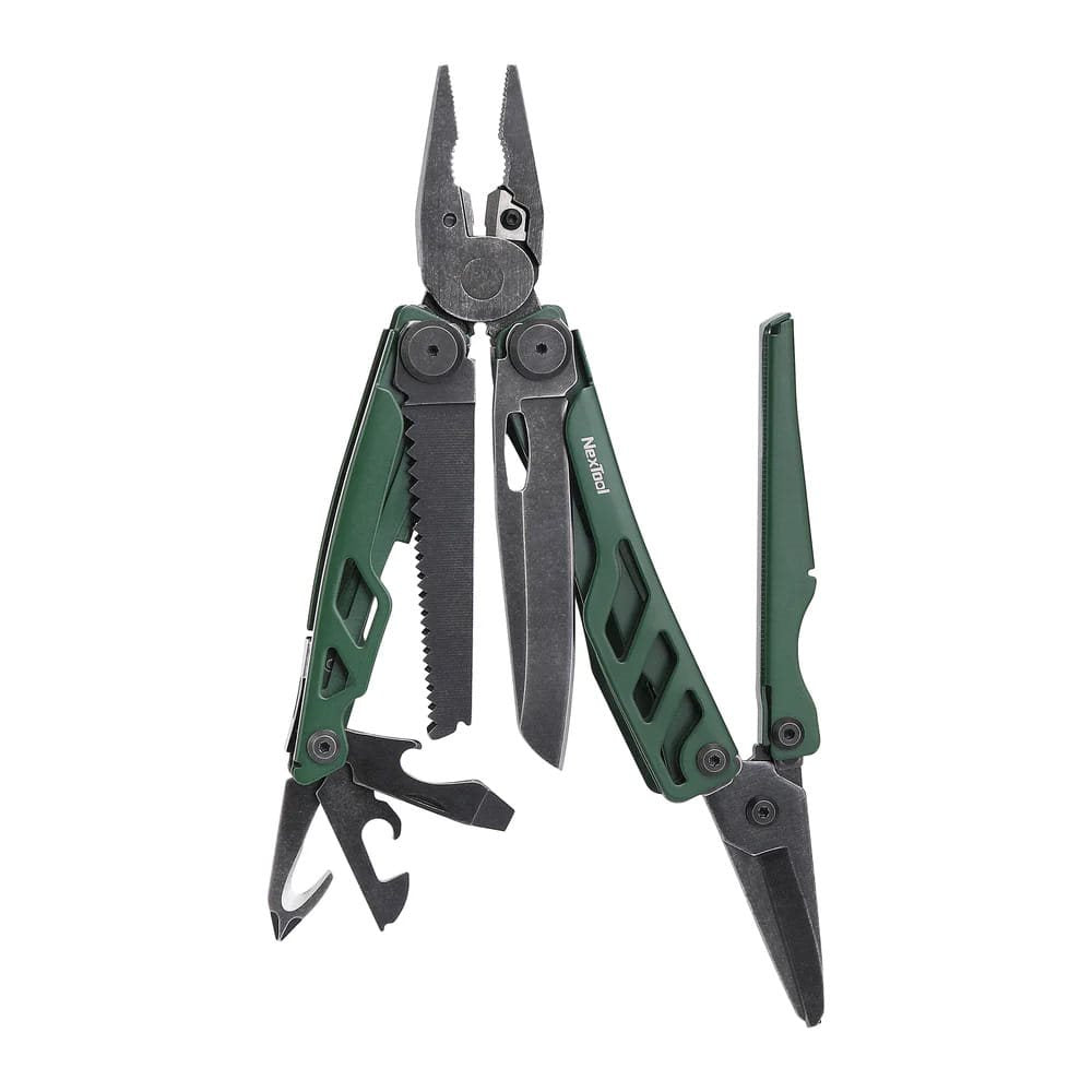 Alicates multifuncion FLAGSHIP PRO en verde con tijeras de muelle y varias herramientas integradas
