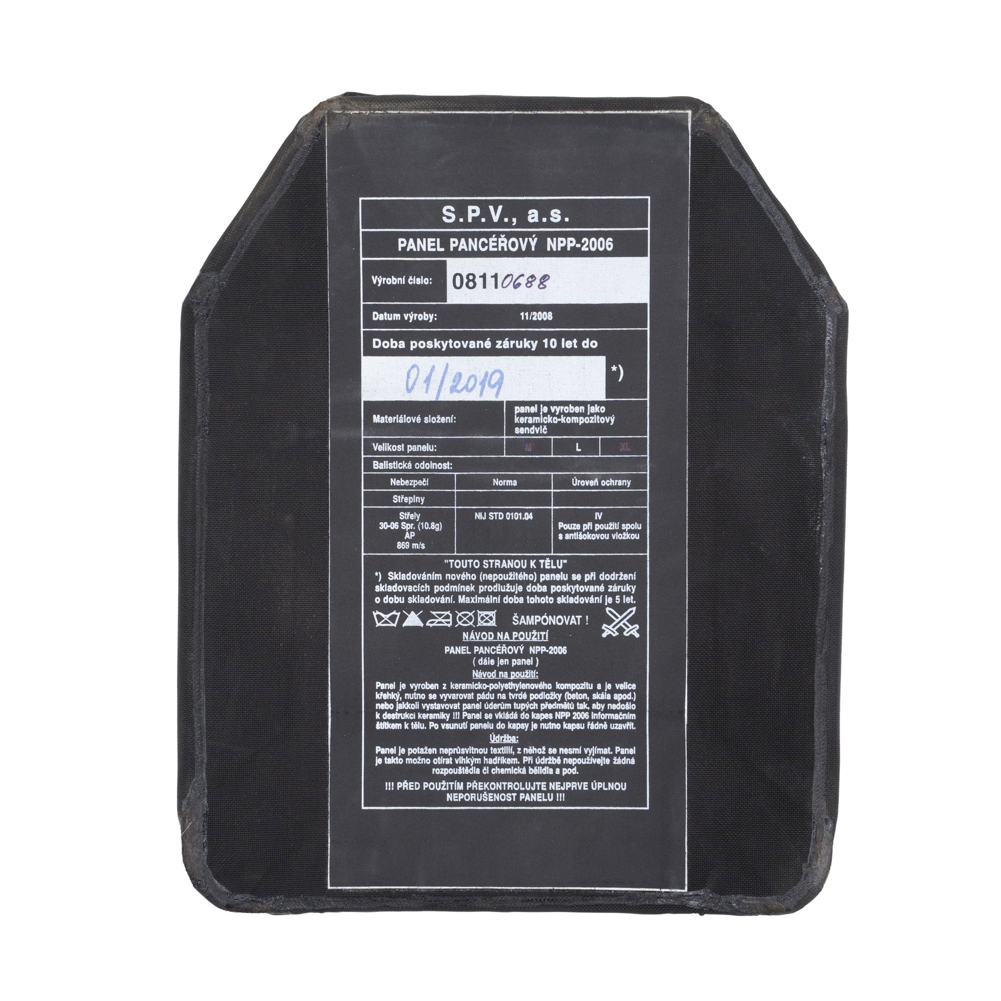 Panel pancéřový NPP-2006 talla L, placa balística usada por el Ejército de la República Checa