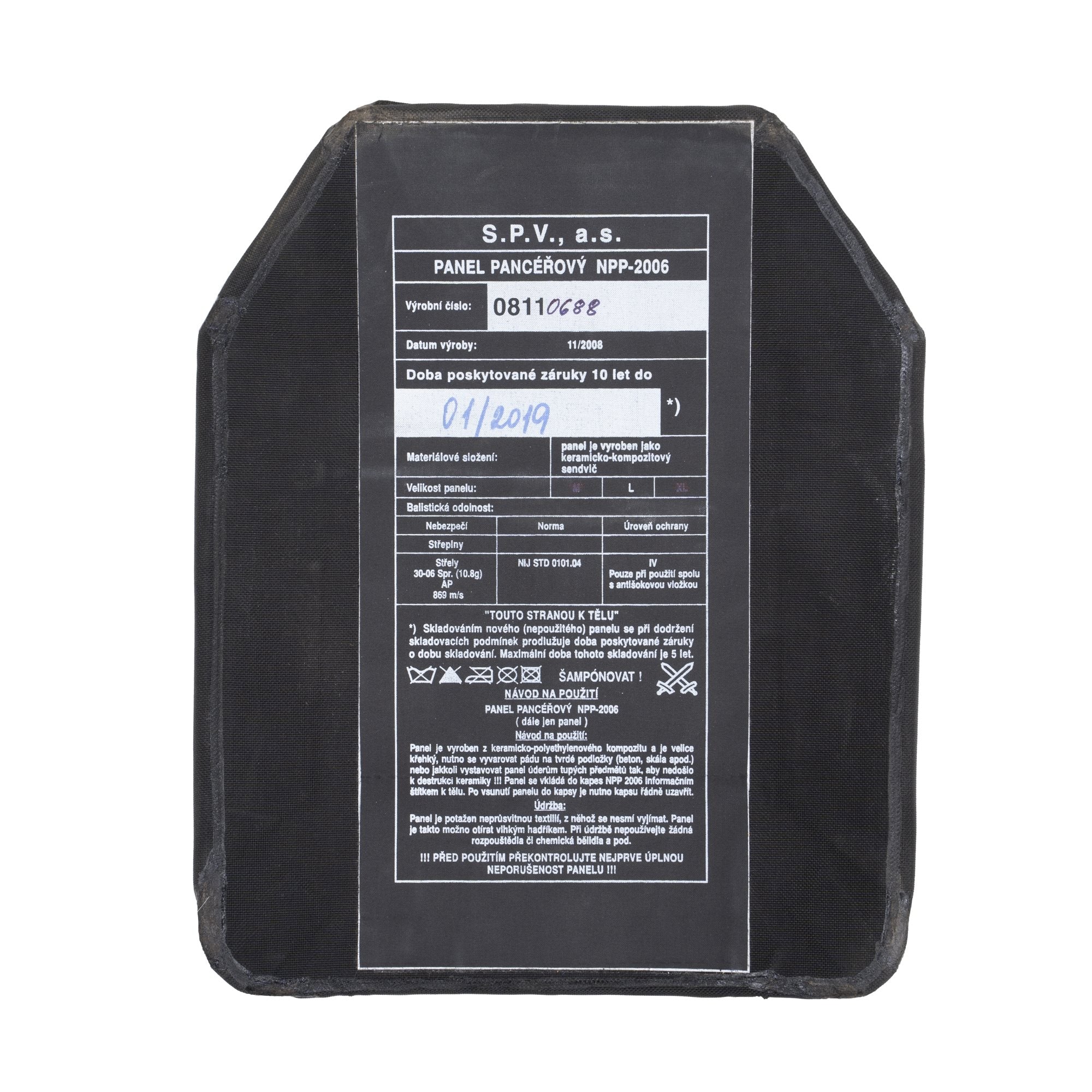 Panel pancéřový NPP-2006 talla L, placa balística usada por el Ejército de la República Checa