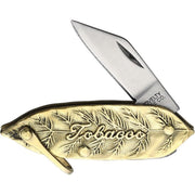 Navaja plegable LEAF pequeña con mango en forma de hoja, anilla y hoja de acero inoxidable