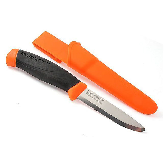 Morakniv Companion F RESCUE, cuchillo de rescate con filo estriado y mango de goma antideslizante