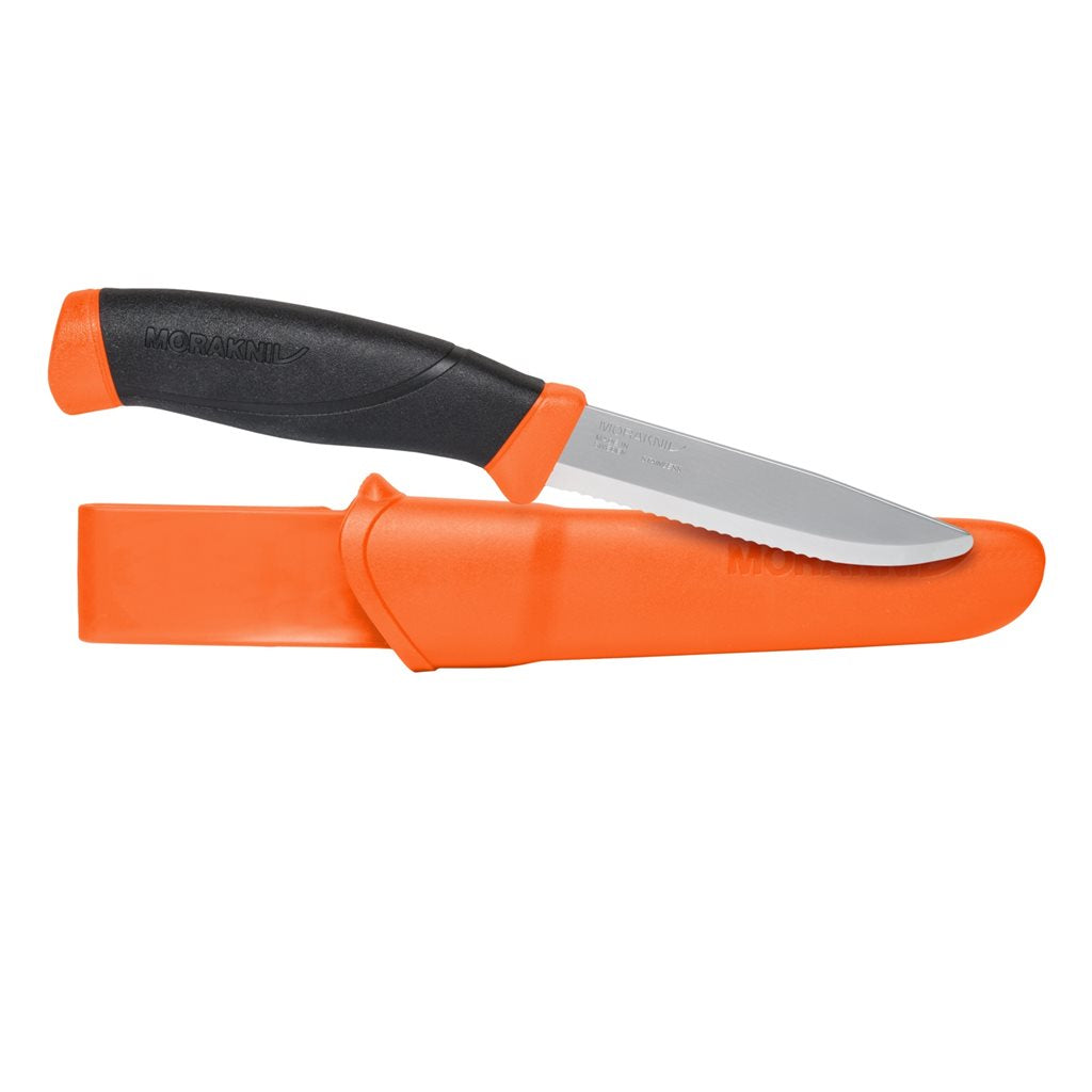 Morakniv Companion F RESCUE, cuchillo de rescate con filo estriado y mango de goma antideslizante