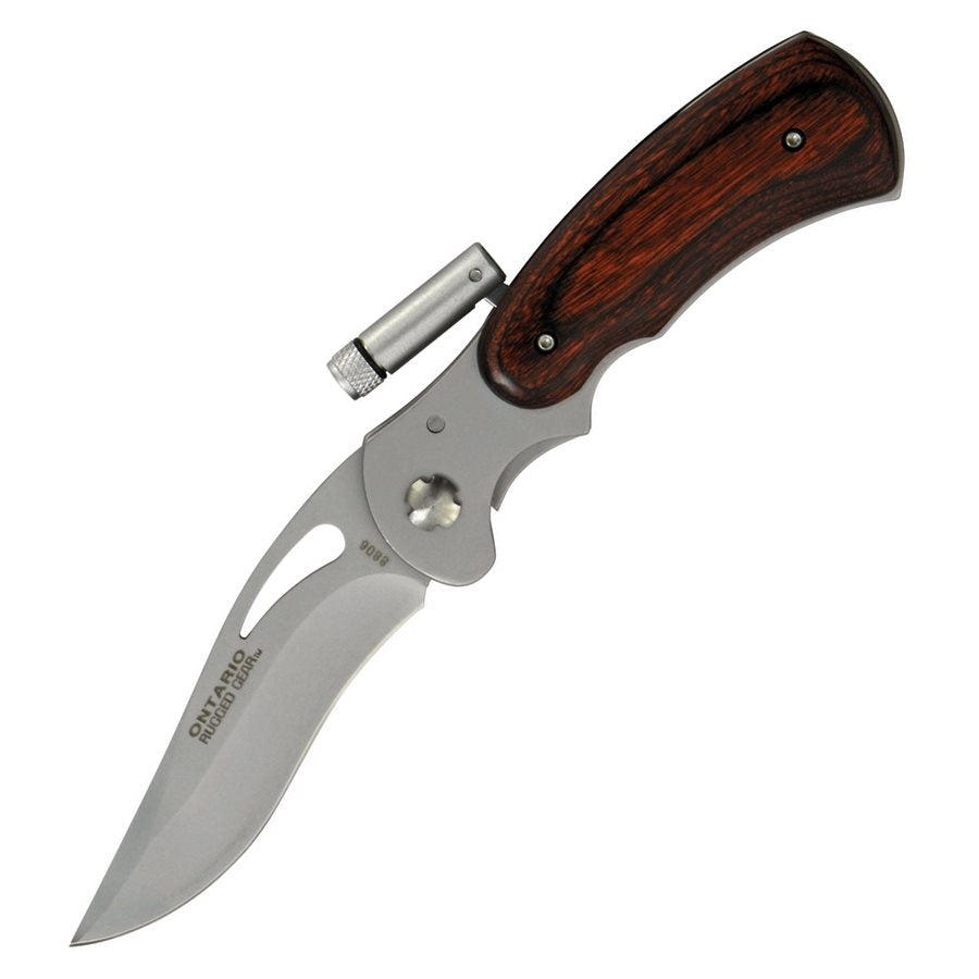 Navaja plegable TEAR DROP con linterna integrada, hoja lisa 11,43 cm, cerrada 8,89 cm