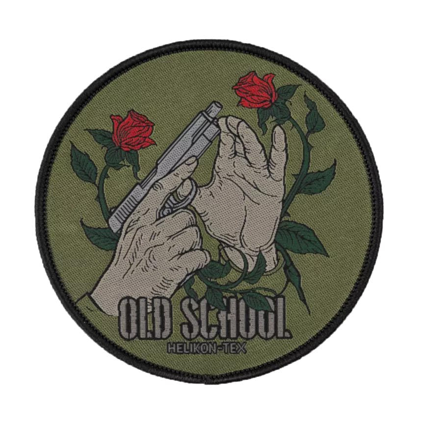 Parche OLD SCHOOL con velcro que muestra la técnica de control de pistola y comprobación de la recámara