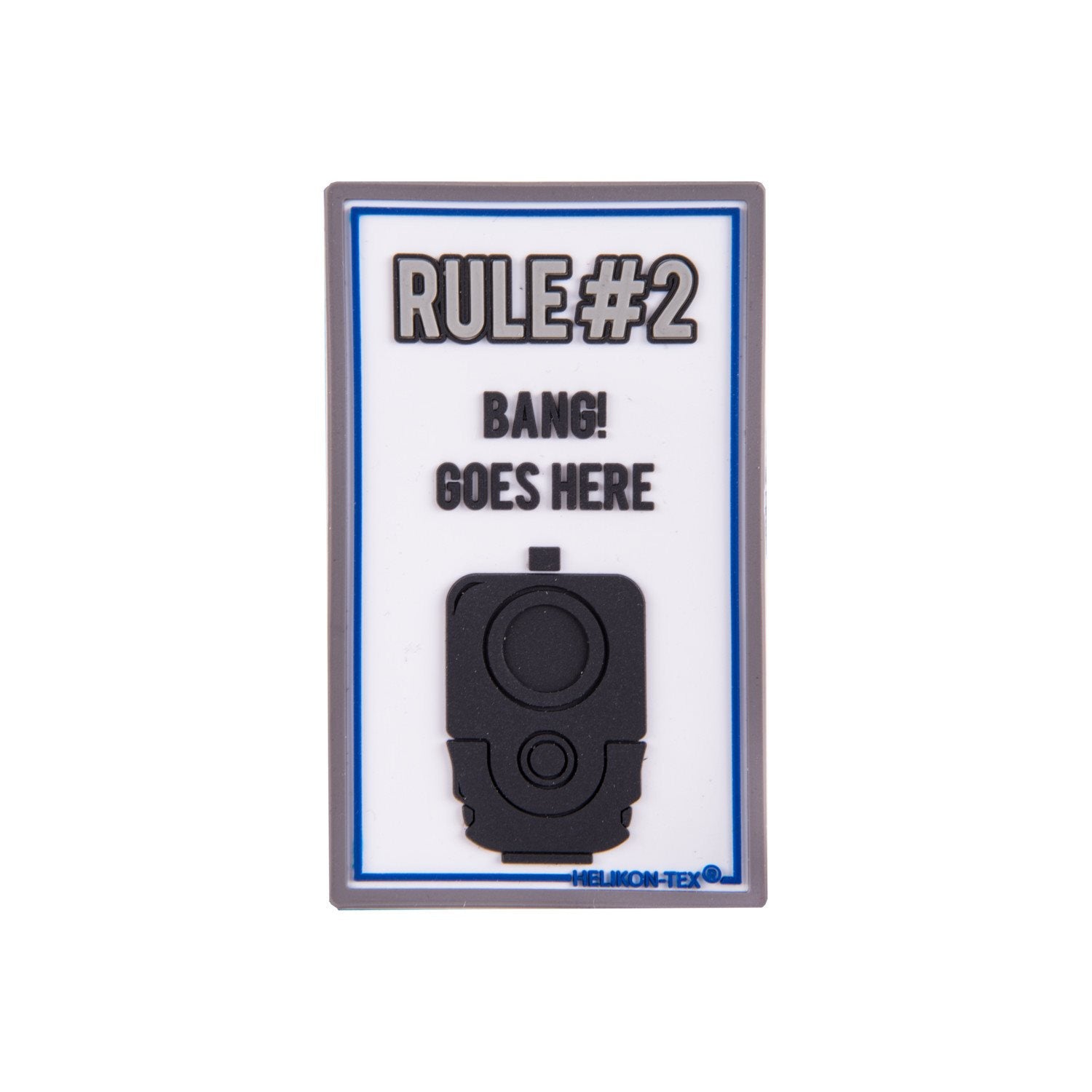 Parche PVC 'RULE#2 BANG! GOES HERE' con velcro, aprox 7,5 x 4,5 mm