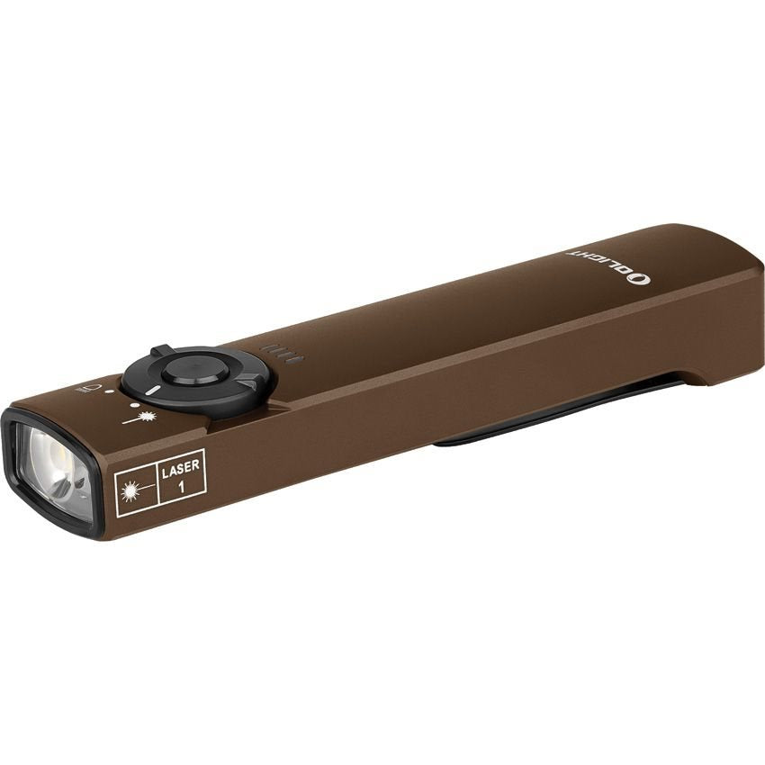 Linterna OLIGHT ARKFELD FLAT DESERT con láser verde y cuerpo de aleación de aluminio