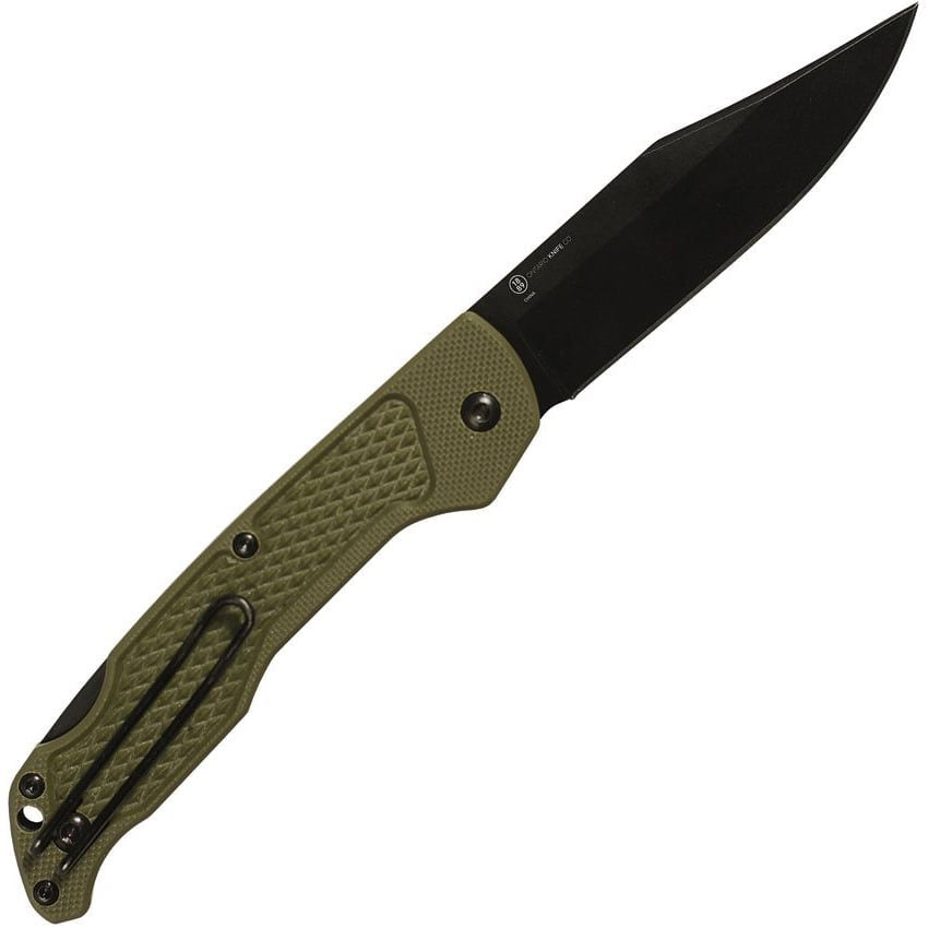 Navaja plegable CAMP PLUS EDC con hoja negra clip point, mango verde y cierre LockBack