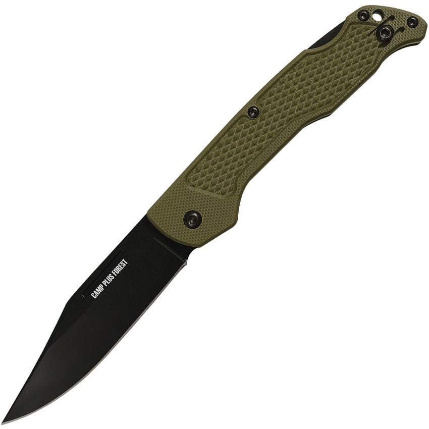 Navaja plegable CAMP PLUS EDC con hoja negra clip point, mango verde y cierre LockBack