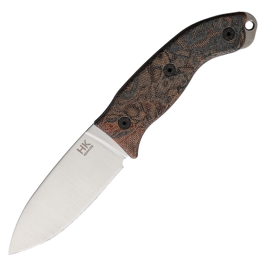 Cuchillo fijo ONTARIO HIKING con hoja lisa y funda de cuero marrón