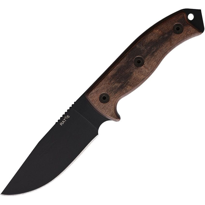 Cuchillo fijo RAT 5 Adventurer ONTARIO, hoja negra inoxidable, full-tang con rompecristales