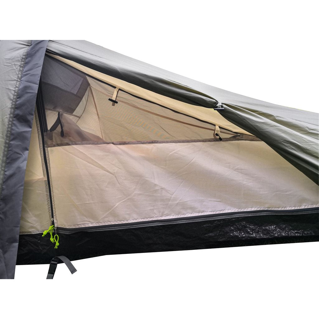 Tienda cúpula Hyggelig verde para 1 persona con suelo PE impermeable