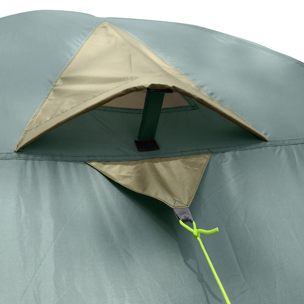 Tienda cúpula Hyggelig verde para 3 personas, poliéster resistente y suelo PE impermeable