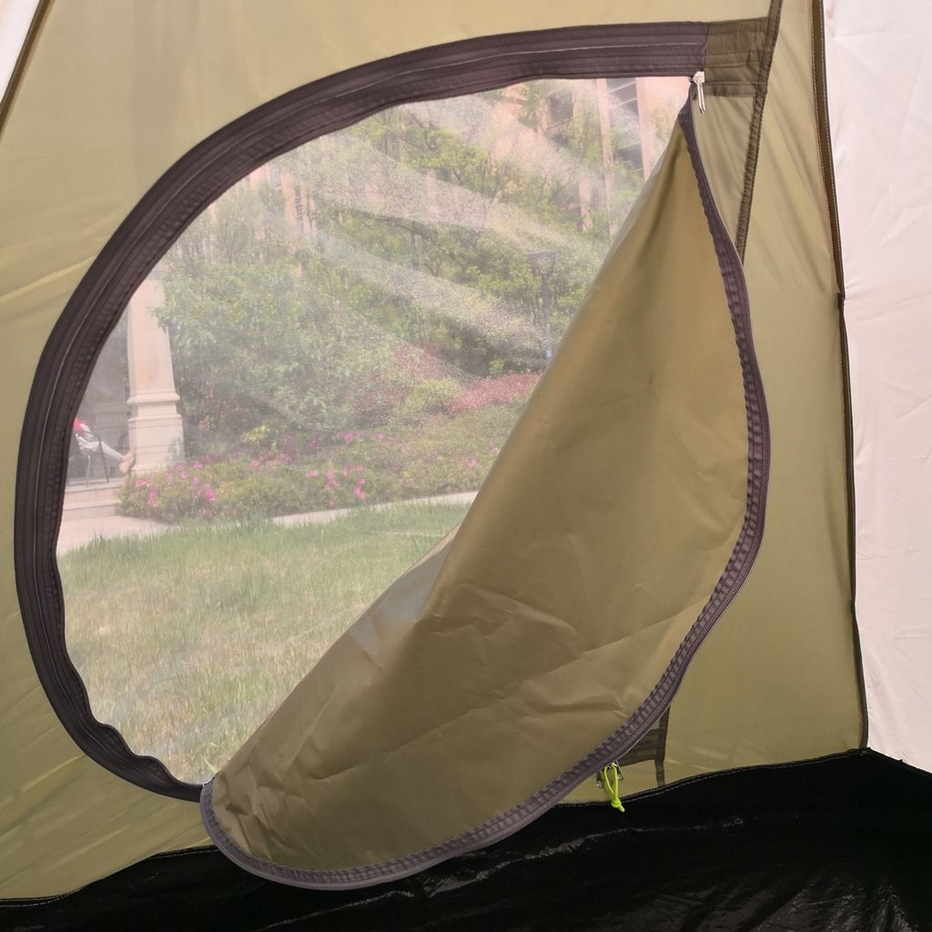 Tienda cúpula Hyggelig verde para 3 personas, poliéster resistente y suelo PE impermeable